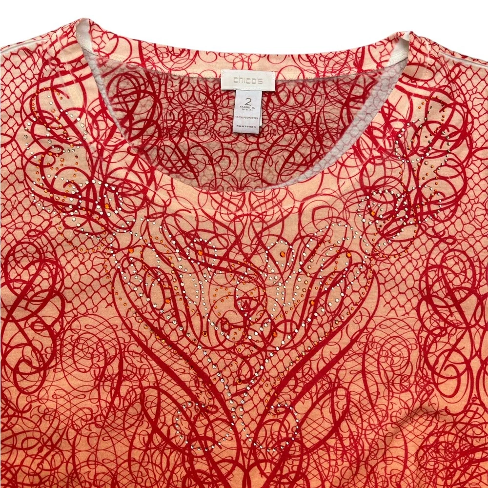 Chico’s Embellished 3/4 Sleeve Geo Print Scoop Neck Top Size 2 | Large (12) - Picture 4 of 6